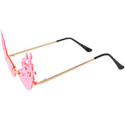 zeroUV Flaming Fire Color Tinted Lens Oval Rimless Flames Sunglasses D073 Sunglasses White Smoke Gold / Red,Gold / Teal,Gold / Pink,Gold / Green,Gold / Yellow,Gold / Purple,Gold / Smoke