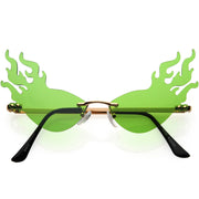 zeroUV Flaming Fire Color Tinted Lens Oval Rimless Flames Sunglasses D073 Sunglasses White Smoke Gold / Green