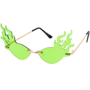 zeroUV Flaming Fire Color Tinted Lens Oval Rimless Flames Sunglasses D073 Sunglasses White Smoke Gold / Red,Gold / Teal,Gold / Pink,Gold / Green,Gold / Yellow,Gold / Purple,Gold / Smoke