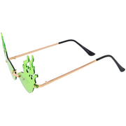 zeroUV Flaming Fire Color Tinted Lens Oval Rimless Flames Sunglasses D073 Sunglasses White Smoke Gold / Red,Gold / Teal,Gold / Pink,Gold / Green,Gold / Yellow,Gold / Purple,Gold / Smoke