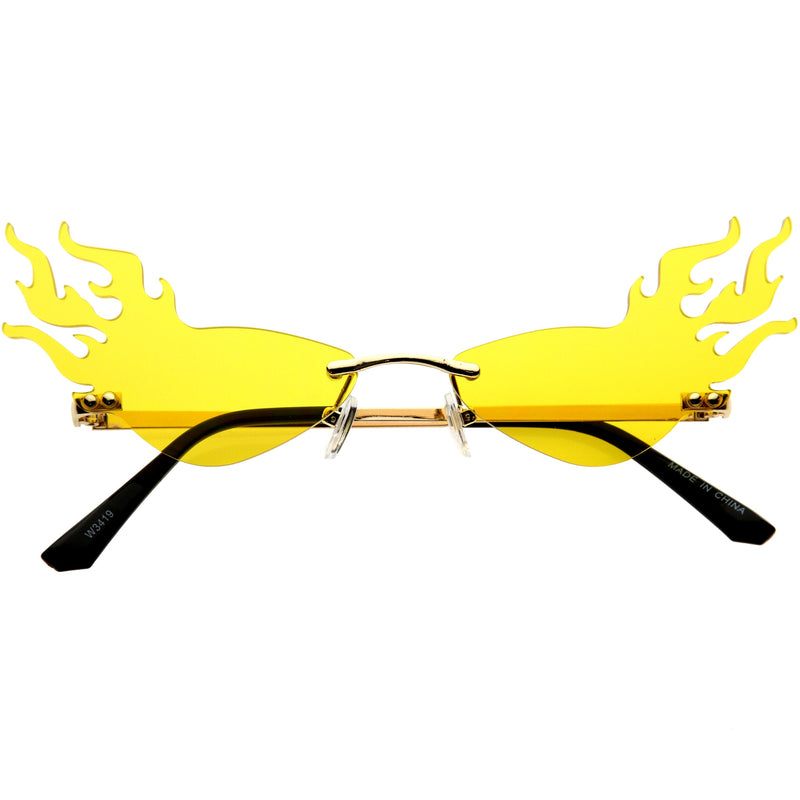 zeroUV Flaming Fire Color Tinted Lens Oval Rimless Flames Sunglasses D073 Sunglasses White Smoke Gold / Yellow