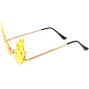 zeroUV Flaming Fire Color Tinted Lens Oval Rimless Flames Sunglasses D073 Sunglasses White Smoke Gold / Red,Gold / Teal,Gold / Pink,Gold / Green,Gold / Yellow,Gold / Purple,Gold / Smoke