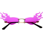 zeroUV Flaming Fire Color Tinted Lens Oval Rimless Flames Sunglasses D073 Sunglasses White Smoke Gold / Purple