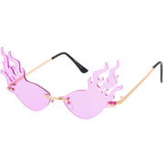 zeroUV Flaming Fire Color Tinted Lens Oval Rimless Flames Sunglasses D073 Sunglasses White Smoke Gold / Red,Gold / Teal,Gold / Pink,Gold / Green,Gold / Yellow,Gold / Purple,Gold / Smoke