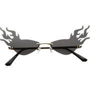 zeroUV Flaming Fire Color Tinted Lens Oval Rimless Flames Sunglasses D073 Sunglasses White Smoke Gold / Smoke