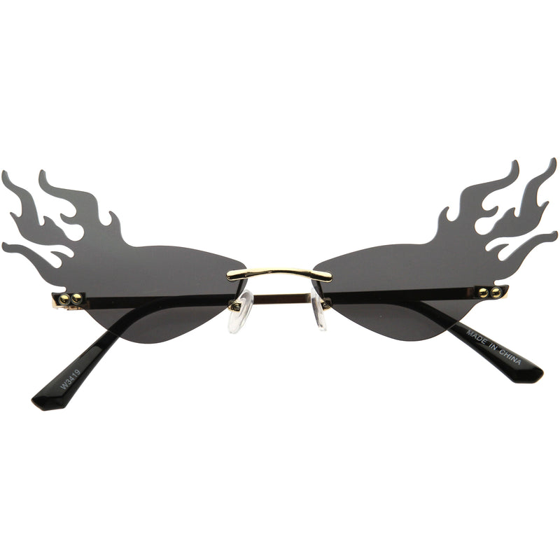 zeroUV Flaming Fire Color Tinted Lens Oval Rimless Flames Sunglasses D073 Sunglasses White Smoke Gold / Smoke
