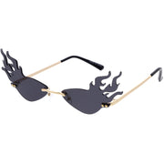 zeroUV Flaming Fire Color Tinted Lens Oval Rimless Flames Sunglasses D073 Sunglasses White Smoke Gold / Red,Gold / Teal,Gold / Pink,Gold / Green,Gold / Yellow,Gold / Purple,Gold / Smoke