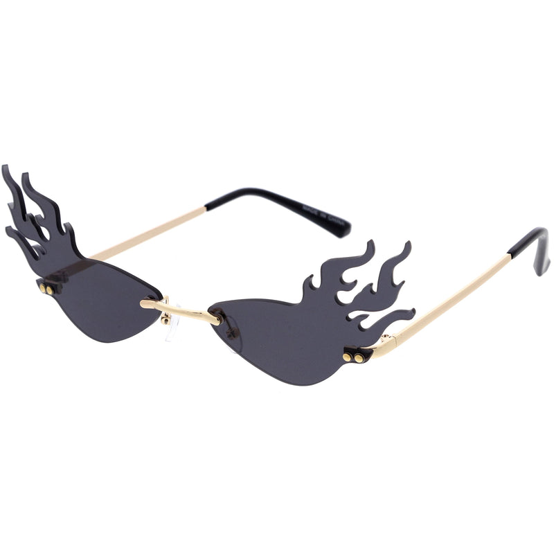 zeroUV Flaming Fire Color Tinted Lens Oval Rimless Flames Sunglasses D073 Sunglasses White Smoke Gold / Red,Gold / Teal,Gold / Pink,Gold / Green,Gold / Yellow,Gold / Purple,Gold / Smoke
