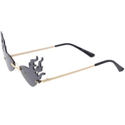 zeroUV Flaming Fire Color Tinted Lens Oval Rimless Flames Sunglasses D073 Sunglasses White Smoke Gold / Red,Gold / Teal,Gold / Pink,Gold / Green,Gold / Yellow,Gold / Purple,Gold / Smoke