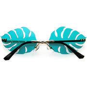 zeroUV Tropical Palm Leaf Shape Cut-Out Rimless Color Tinted Leaves Sunglasses D075 Sunglasses White Smoke Gold / Teal