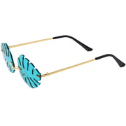 zeroUV Tropical Palm Leaf Shape Cut-Out Rimless Color Tinted Leaves Sunglasses D075 Sunglasses White Smoke Gold / Teal,Gold / Red,Gold / Pink,Gold / Purple,Gold / Smoke,Gold / Yellow
