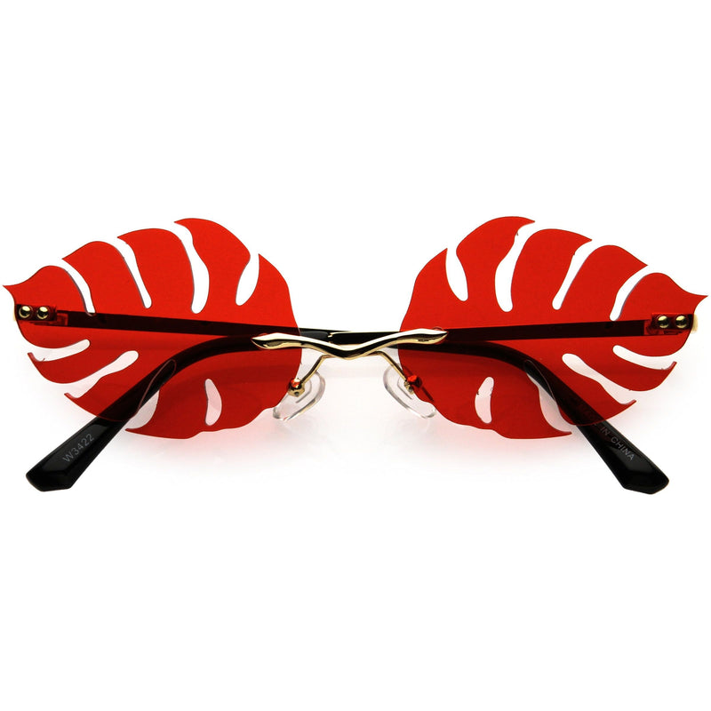 zeroUV Tropical Palm Leaf Shape Cut-Out Rimless Color Tinted Leaves Sunglasses D075 Sunglasses White Smoke Gold / Red