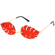 zeroUV Tropical Palm Leaf Shape Cut-Out Rimless Color Tinted Leaves Sunglasses D075 Sunglasses White Smoke Gold / Teal,Gold / Red,Gold / Pink,Gold / Purple,Gold / Smoke,Gold / Yellow