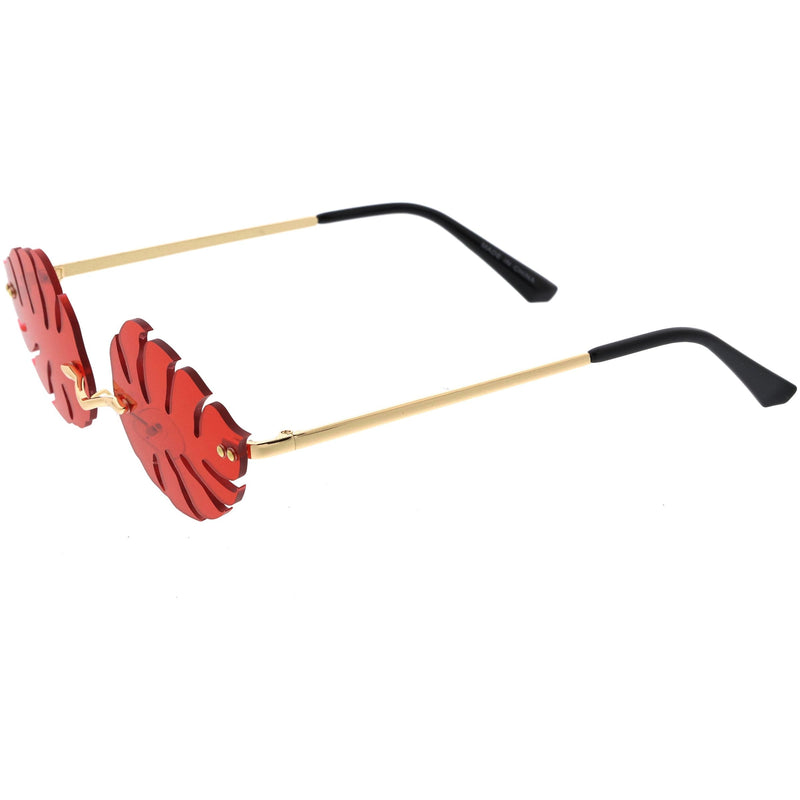 zeroUV Tropical Palm Leaf Shape Cut-Out Rimless Color Tinted Leaves Sunglasses D075 Sunglasses White Smoke Gold / Teal,Gold / Red,Gold / Pink,Gold / Purple,Gold / Smoke,Gold / Yellow