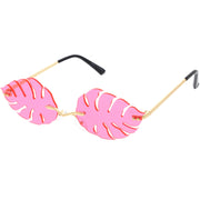 zeroUV Tropical Palm Leaf Shape Cut-Out Rimless Color Tinted Leaves Sunglasses D075 Sunglasses White Smoke Gold / Teal,Gold / Red,Gold / Pink,Gold / Purple,Gold / Smoke,Gold / Yellow