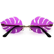 zeroUV Tropical Palm Leaf Shape Cut-Out Rimless Color Tinted Leaves Sunglasses D075 Sunglasses White Smoke Gold / Purple