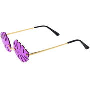 zeroUV Tropical Palm Leaf Shape Cut-Out Rimless Color Tinted Leaves Sunglasses D075 Sunglasses White Smoke Gold / Teal,Gold / Red,Gold / Pink,Gold / Purple,Gold / Smoke,Gold / Yellow