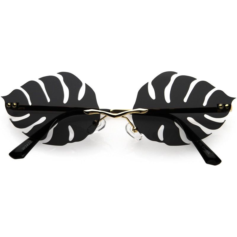 zeroUV Tropical Palm Leaf Shape Cut-Out Rimless Color Tinted Leaves Sunglasses D075 Sunglasses White Smoke Gold / Smoke