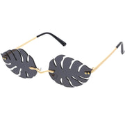 zeroUV Tropical Palm Leaf Shape Cut-Out Rimless Color Tinted Leaves Sunglasses D075 Sunglasses White Smoke Gold / Teal,Gold / Red,Gold / Pink,Gold / Purple,Gold / Smoke,Gold / Yellow