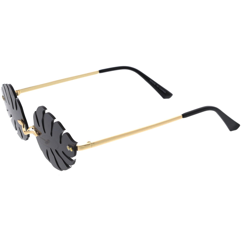 zeroUV Tropical Palm Leaf Shape Cut-Out Rimless Color Tinted Leaves Sunglasses D075 Sunglasses White Smoke Gold / Teal,Gold / Red,Gold / Pink,Gold / Purple,Gold / Smoke,Gold / Yellow