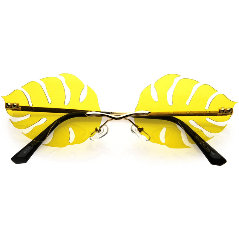 zeroUV Tropical Palm Leaf Shape Cut-Out Rimless Color Tinted Leaves Sunglasses D075 Sunglasses White Smoke Gold / Yellow