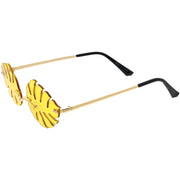 zeroUV Tropical Palm Leaf Shape Cut-Out Rimless Color Tinted Leaves Sunglasses D075 Sunglasses White Smoke Gold / Teal,Gold / Red,Gold / Pink,Gold / Purple,Gold / Smoke,Gold / Yellow