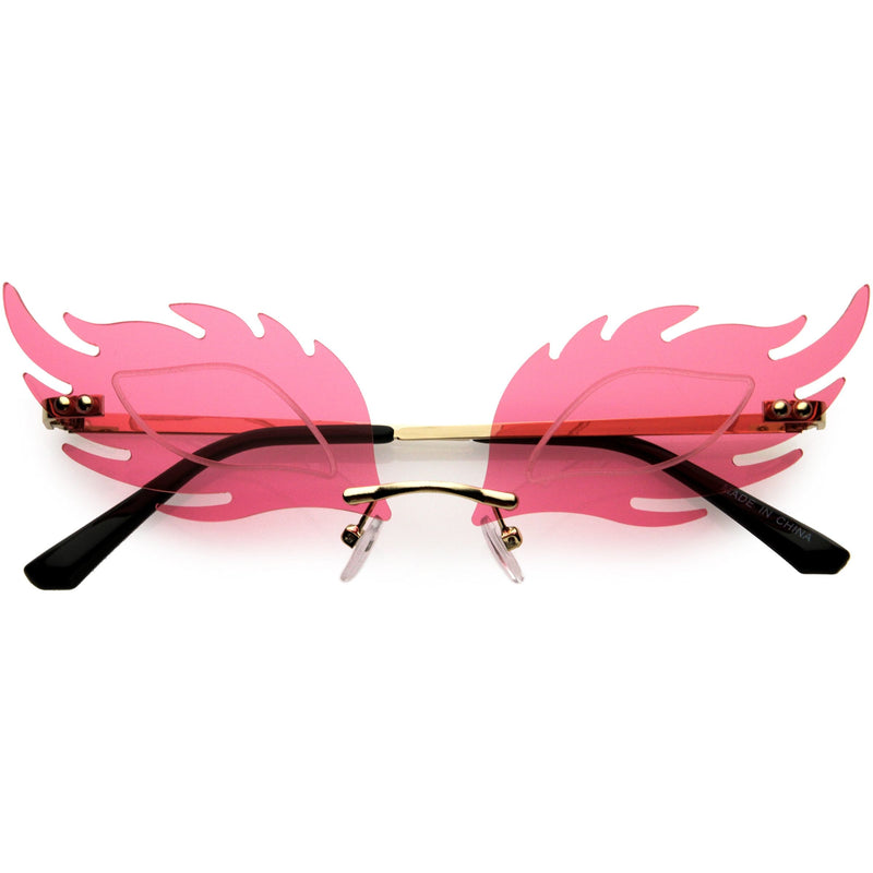 zeroUV Aesthetically Elegant Fire Bevelled Masquerade Detail Flame Shaped Sunglasses D076 Sunglasses White Smoke Gold / Pink