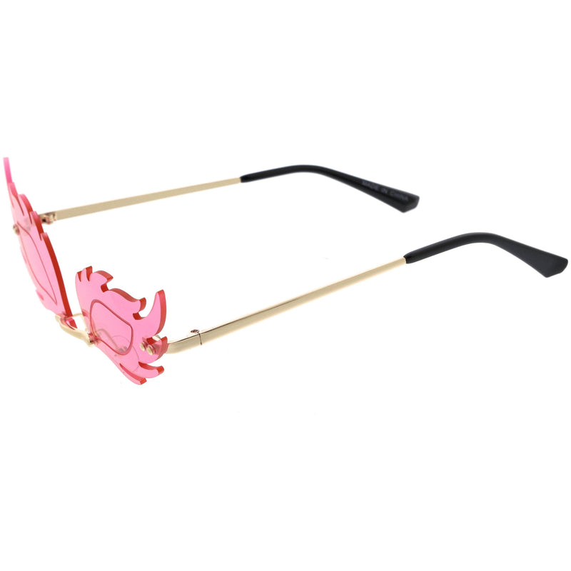 zeroUV Aesthetically Elegant Fire Bevelled Masquerade Detail Flame Shaped Sunglasses D076 Sunglasses White Smoke Gold / Pink,Gold / Yellow,Gold / Red,Gold / Teal,Gold / Smoke,Gold / Purple