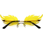 zeroUV Aesthetically Elegant Fire Bevelled Masquerade Detail Flame Shaped Sunglasses D076 Sunglasses White Smoke Gold / Yellow