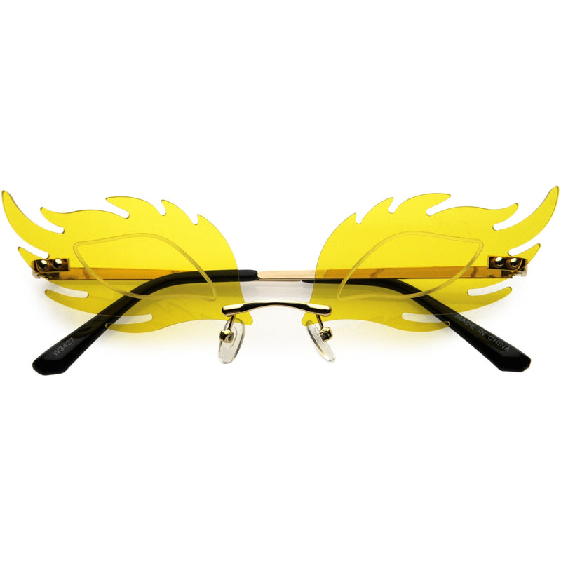 zeroUV Aesthetically Elegant Fire Bevelled Masquerade Detail Flame Shaped Sunglasses D076 Sunglasses White Smoke Gold / Yellow