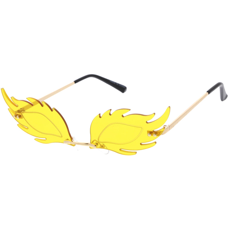 zeroUV Aesthetically Elegant Fire Bevelled Masquerade Detail Flame Shaped Sunglasses D076 Sunglasses White Smoke Gold / Pink,Gold / Yellow,Gold / Red,Gold / Teal,Gold / Smoke,Gold / Purple