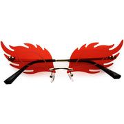 zeroUV Aesthetically Elegant Fire Bevelled Masquerade Detail Flame Shaped Sunglasses D076 Sunglasses White Smoke Gold / Red