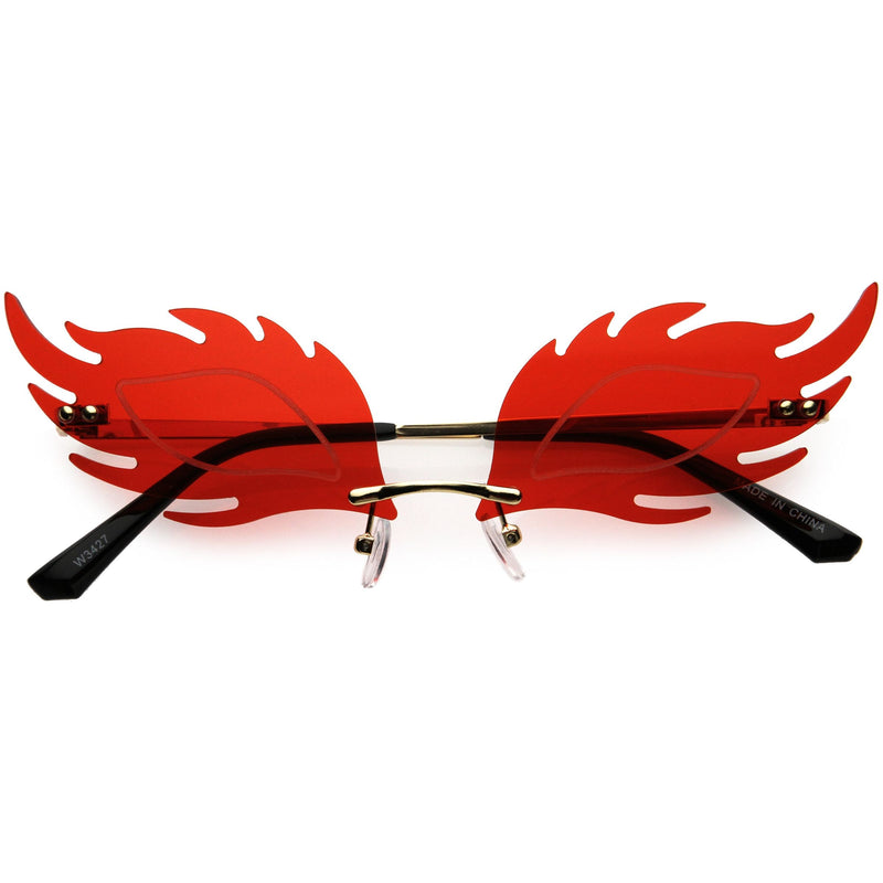 zeroUV Aesthetically Elegant Fire Bevelled Masquerade Detail Flame Shaped Sunglasses D076 Sunglasses White Smoke Gold / Red