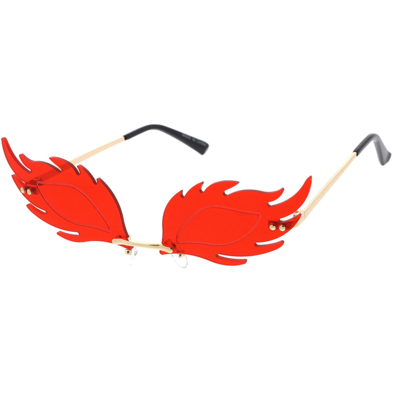 zeroUV Aesthetically Elegant Fire Bevelled Masquerade Detail Flame Shaped Sunglasses D076 Sunglasses White Smoke Gold / Pink,Gold / Yellow,Gold / Red,Gold / Teal,Gold / Smoke,Gold / Purple