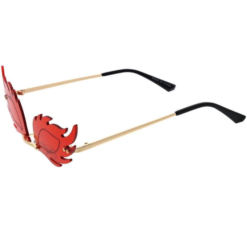 zeroUV Aesthetically Elegant Fire Bevelled Masquerade Detail Flame Shaped Sunglasses D076 Sunglasses White Smoke Gold / Pink,Gold / Yellow,Gold / Red,Gold / Teal,Gold / Smoke,Gold / Purple