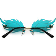 zeroUV Aesthetically Elegant Fire Bevelled Masquerade Detail Flame Shaped Sunglasses D076 Sunglasses White Smoke Gold / Teal