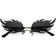 zeroUV Aesthetically Elegant Fire Bevelled Masquerade Detail Flame Shaped Sunglasses D076 Sunglasses White Smoke Gold / Smoke