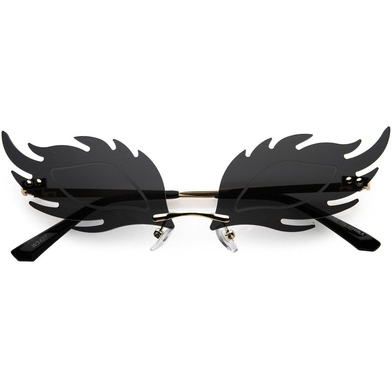 zeroUV Aesthetically Elegant Fire Bevelled Masquerade Detail Flame Shaped Sunglasses D076 Sunglasses White Smoke Gold / Smoke