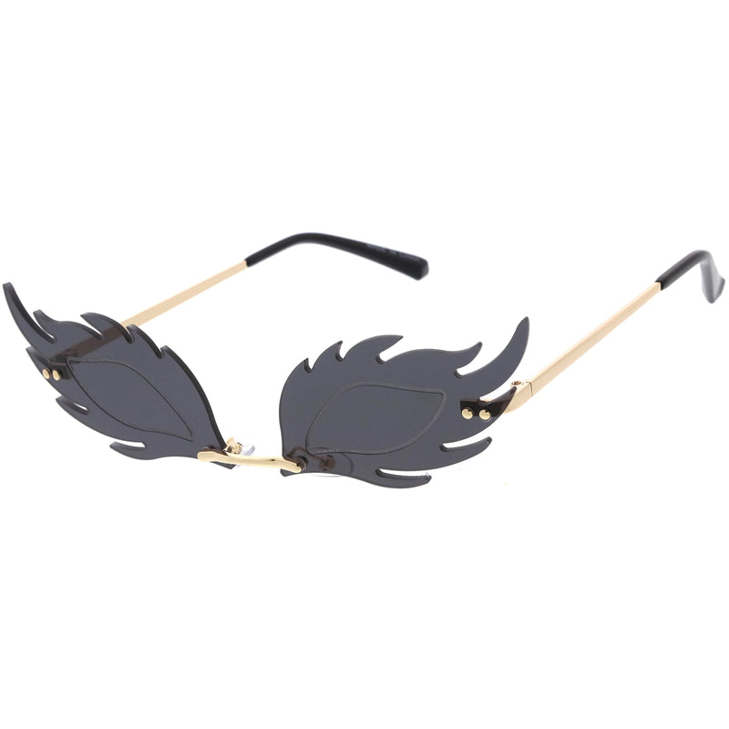zeroUV Aesthetically Elegant Fire Bevelled Masquerade Detail Flame Shaped Sunglasses D076 Sunglasses White Smoke Gold / Pink,Gold / Yellow,Gold / Red,Gold / Teal,Gold / Smoke,Gold / Purple