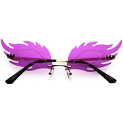 zeroUV Aesthetically Elegant Fire Bevelled Masquerade Detail Flame Shaped Sunglasses D076 Sunglasses White Smoke Gold / Purple
