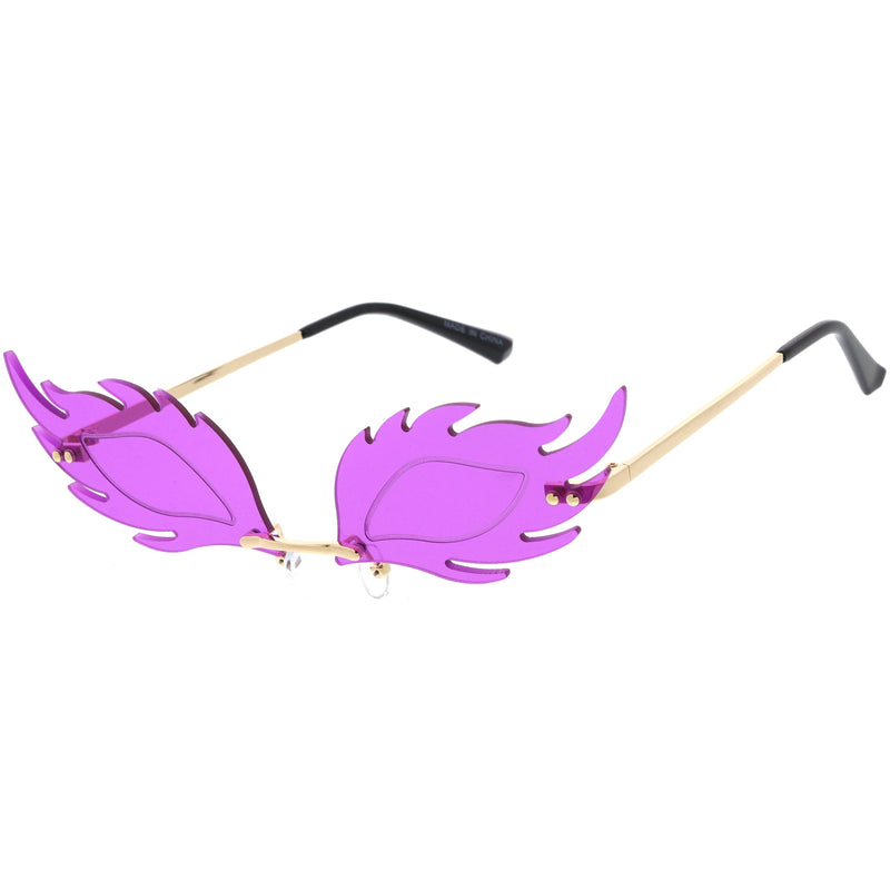 zeroUV Aesthetically Elegant Fire Bevelled Masquerade Detail Flame Shaped Sunglasses D076 Sunglasses White Smoke Gold / Pink,Gold / Yellow,Gold / Red,Gold / Teal,Gold / Smoke,Gold / Purple