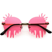 zeroUV Rimless Splatter Melting Dripping Effect Color Tinted Lens Round Drip Sunglasses D077 Sunglasses White Smoke Gold / Pink