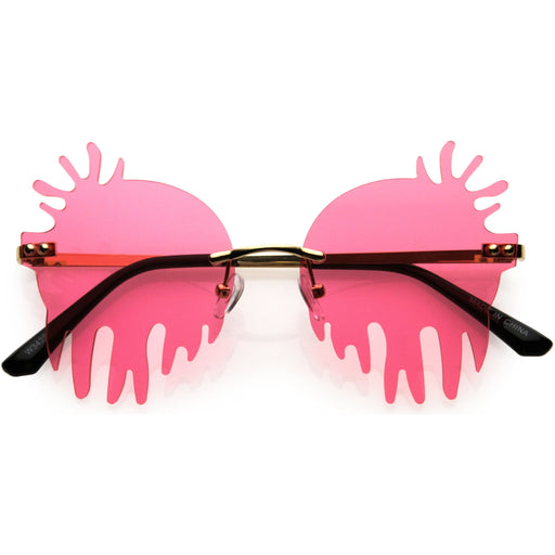 zeroUV Rimless Splatter Melting Dripping Effect Color Tinted Lens Round Drip Sunglasses D077 Sunglasses White Smoke Gold / Pink