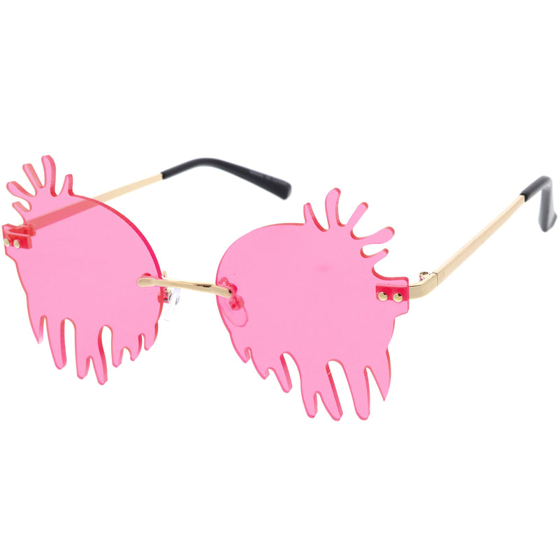 zeroUV Rimless Splatter Melting Dripping Effect Color Tinted Lens Round Drip Sunglasses D077 Sunglasses White Smoke Gold / Pink,Gold / Purple,Gold / Teal,Gold Smoke,Gold / Red,Gold / Yellow