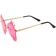 zeroUV Rimless Splatter Melting Dripping Effect Color Tinted Lens Round Drip Sunglasses D077 Sunglasses White Smoke Gold / Pink,Gold / Purple,Gold / Teal,Gold Smoke,Gold / Red,Gold / Yellow