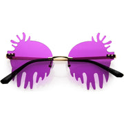 zeroUV Rimless Splatter Melting Dripping Effect Color Tinted Lens Round Drip Sunglasses D077 Sunglasses White Smoke Gold / Purple