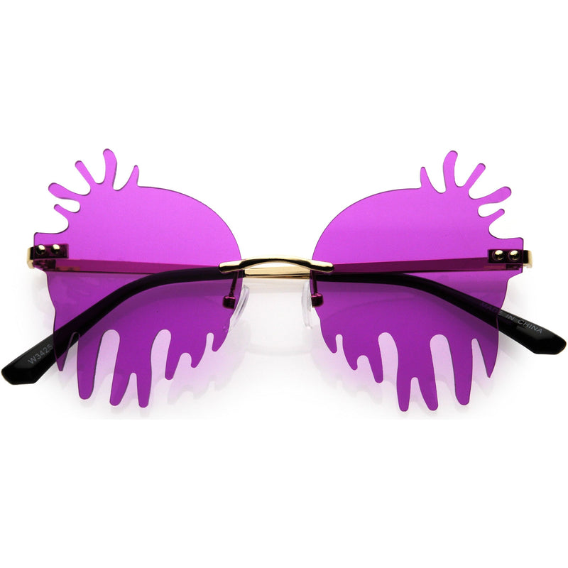zeroUV Rimless Splatter Melting Dripping Effect Color Tinted Lens Round Drip Sunglasses D077 Sunglasses White Smoke Gold / Purple