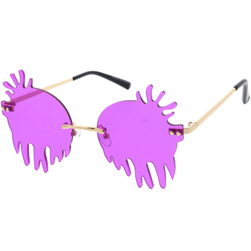 zeroUV Rimless Splatter Melting Dripping Effect Color Tinted Lens Round Drip Sunglasses D077 Sunglasses White Smoke Gold / Pink,Gold / Purple,Gold / Teal,Gold Smoke,Gold / Red,Gold / Yellow