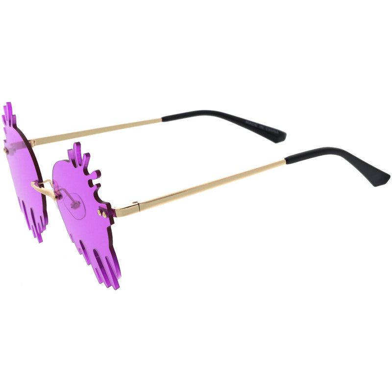 zeroUV Rimless Splatter Melting Dripping Effect Color Tinted Lens Round Drip Sunglasses D077 Sunglasses White Smoke Gold / Pink,Gold / Purple,Gold / Teal,Gold Smoke,Gold / Red,Gold / Yellow