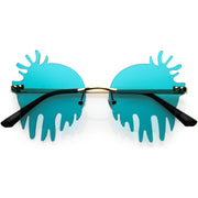 zeroUV Rimless Splatter Melting Dripping Effect Color Tinted Lens Round Drip Sunglasses D077 Sunglasses White Smoke Gold / Teal